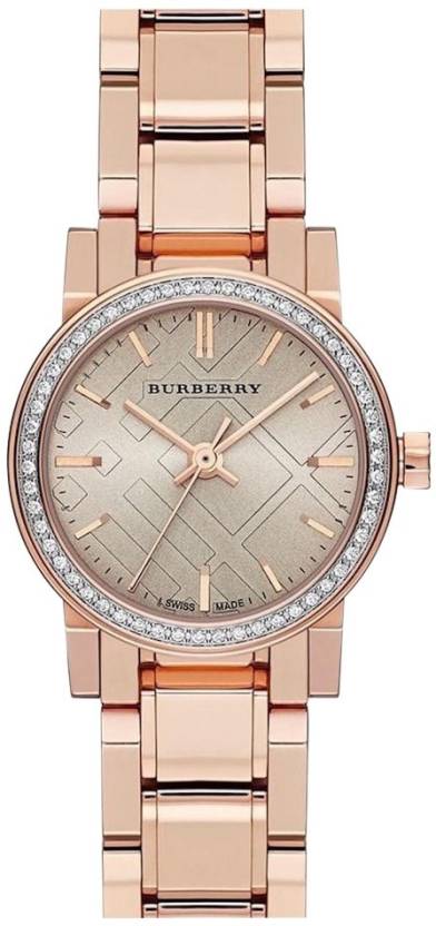 Burberry The City Diamonds Rose Dial Rose Gold Steel Strap Watch for Women - BU9225 Buy Now By Burberry