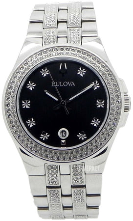 Bulova Crystal Collection Black Dial Silver Steel Strap Watch for Men - 96K102 Buy Now By Bulova