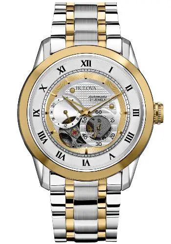 Bulova BVA Skeleton Silver Dial Two Tone Steel Strap Watch for Men - 98A123 Buy Now By Bulova