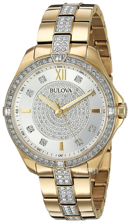 Bulova Crystal Collection Silver Crystal Dial Gold Steel Strap Watch for Women - 98L228 Buy Now By Bulova