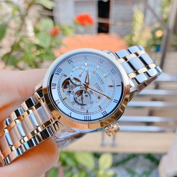 Bulova BVA Skeleton Silver Dial Two Tone Steel Strap Watch for Men - 98A230 Buy Now By Bulova