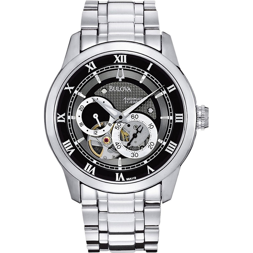Bulova BVA Dual Aperture Black Dial Silver Steel Strap Watch for Men - 96A119 Buy Now By Bulova