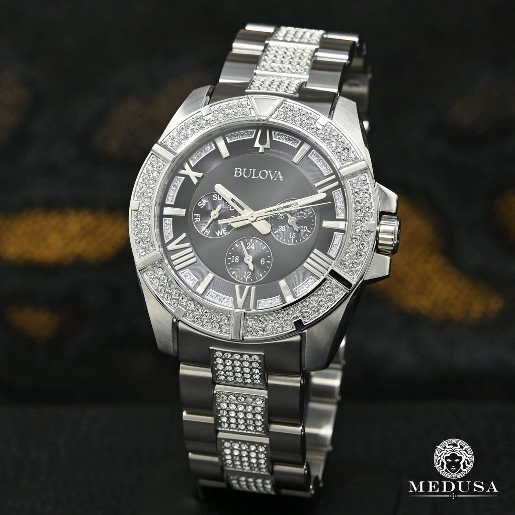 Bulova Crystal Collection Chronograph Black Dial Two Tone Steel Strap Watch for Men - 96C126 Buy Now By Bulova