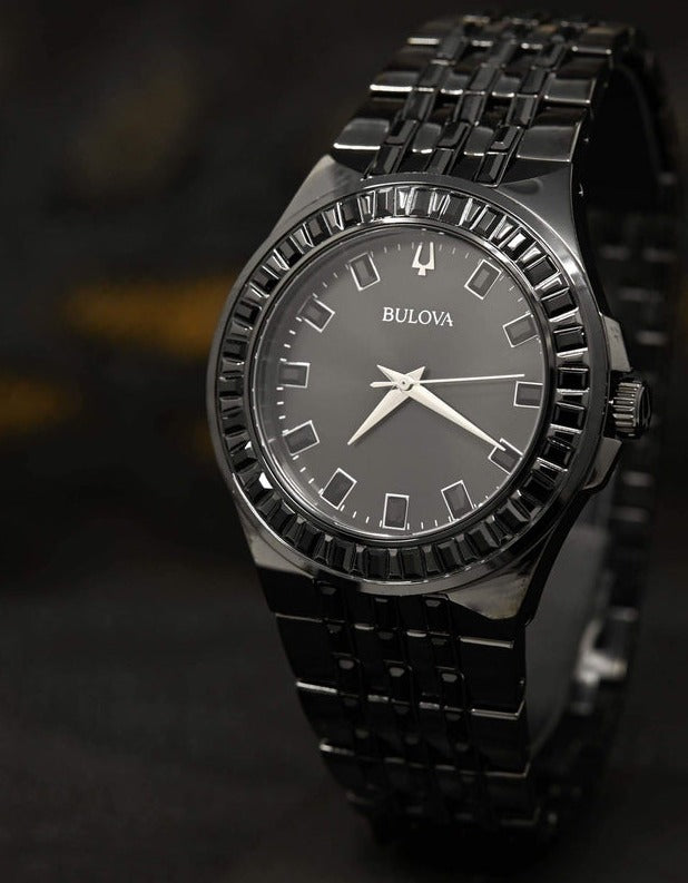 Bulova Crystal Collection Phantom Black Dial Black Steel Strap Watch for Men - 98A240 Buy Now By Bulova
