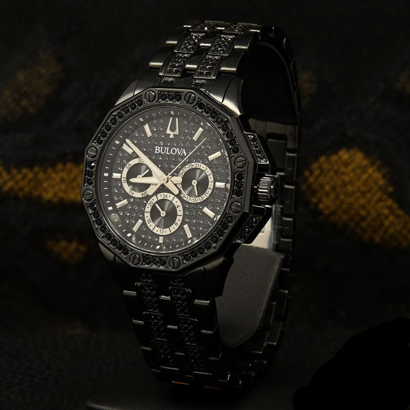 Bulova Octova Chronograph Black Crystal Dial Black Steel Strap Watch for Men - 98C134 Buy Now By Bulova