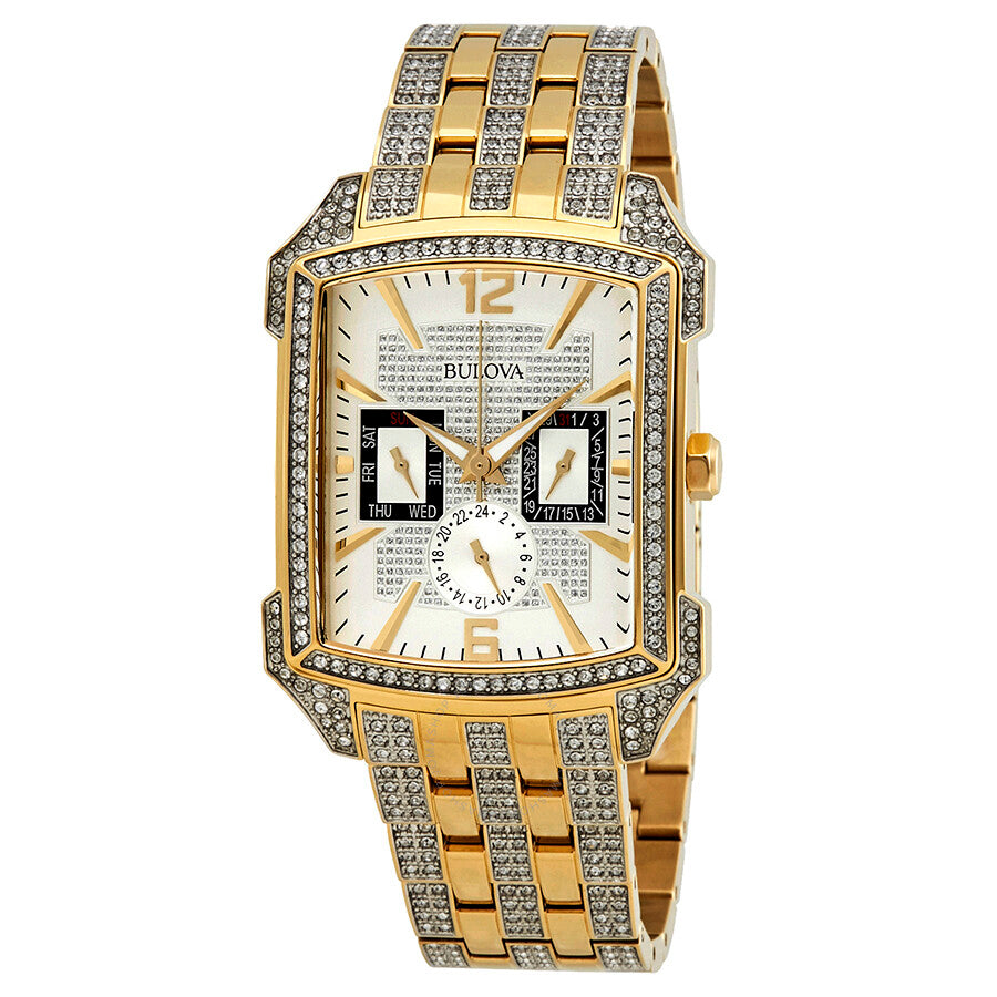 Bulova Crystal Chronograph White Dial Two Tone Steel Strap Watch for Men - 98C109 Buy Now By Bulova