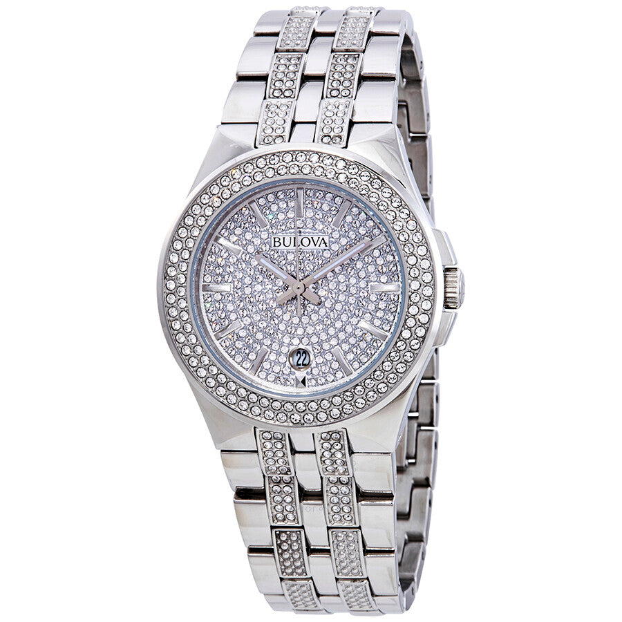 Bulova Crystal Pave Silver Dial Silver Steel Strap Watch for Men - 96B235 Buy Now By Bulova