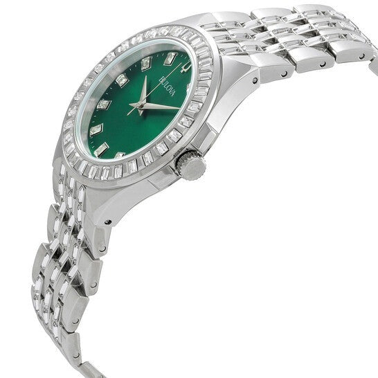 Bulova Phantom Classic Baguette Green Dial Silver Steel Strap Watch for Men - 96A253 Buy Now By Bulova