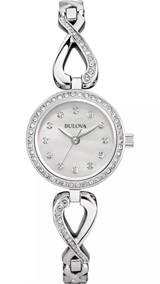 Bulova Crystals Quartz Mother of Pearl Dial Silver Steel Strap Watch for Women - 96X129 Buy Now By Bulova