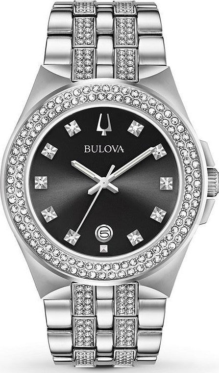 Bulova Crystal Collection Black Dial Silver Steel Strap Watch for Men - 96K102 Buy Now By Bulova