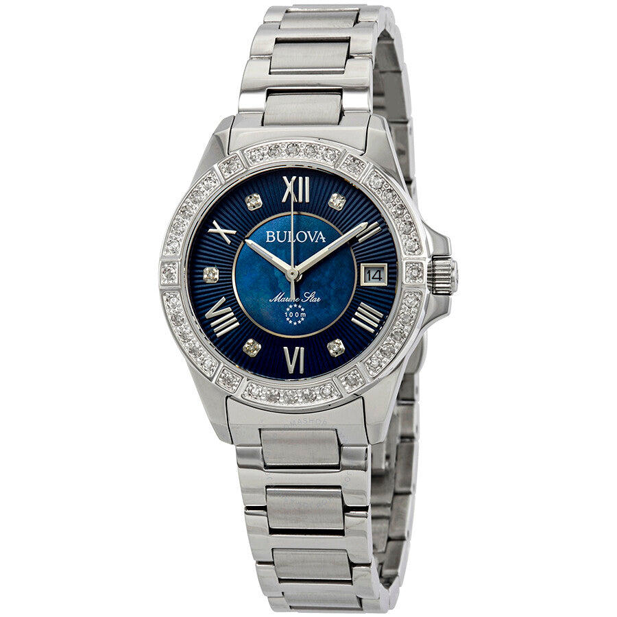 Bulova Marine Star Blue Dial Silver Steel Strap Watch for Women - 96R215 Buy Now By Bulova