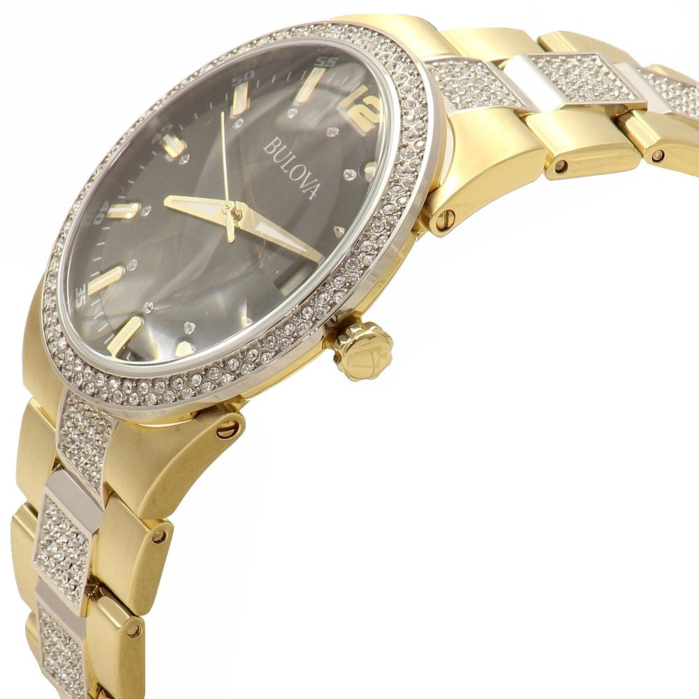 Bulova Crystal Black Dial Two Tone Steel Strap Watch for Men - 98B235 Buy Now By Bulova