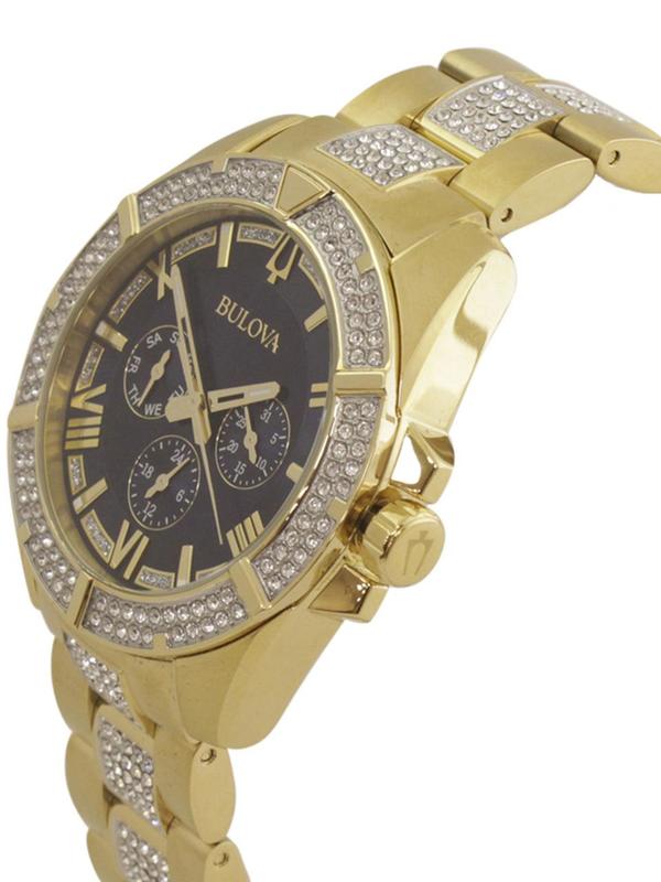 Bulova Crystal Collection Blue Dial Gold Steel Strap Watch for Men - 98C128 Buy Now By Bulova