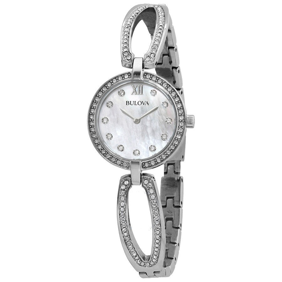 Bulova Crystal Collection Mother of Pearl Dial Silver Steel Strap Watch for Women - 96L223 Buy Now By Bulova