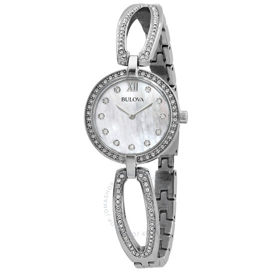 Bulova Crystal Collection Mother of Pearl Dial Silver Steel Strap Watch for Women - 96L223 Buy Now By Bulova
