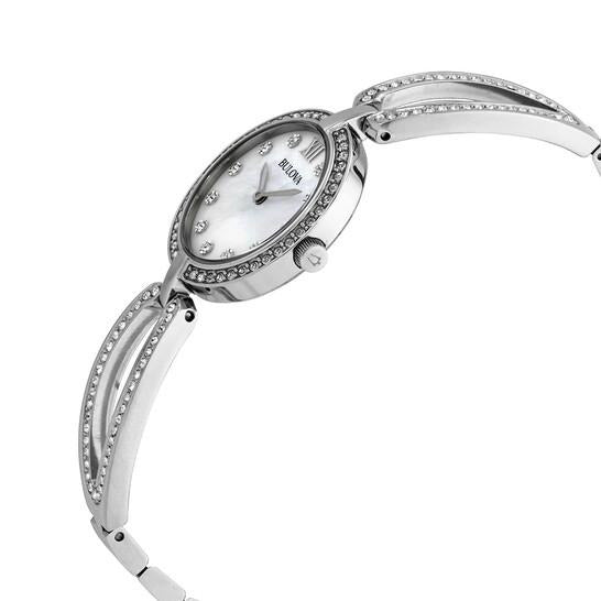 Bulova Crystal Collection Mother of Pearl Dial Silver Steel Strap Watch for Women - 96L223 Buy Now By Bulova