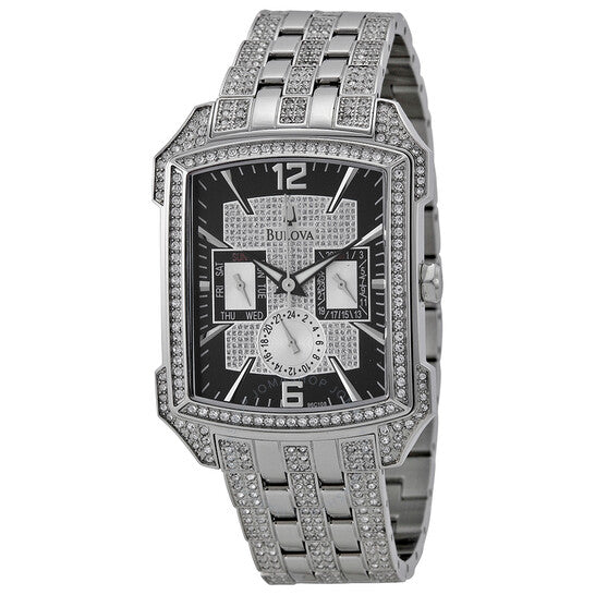 Bulova Crystal Collection Black Dial Silver Steel Strap Watch for Men - 98C108 Buy Now By Bulova