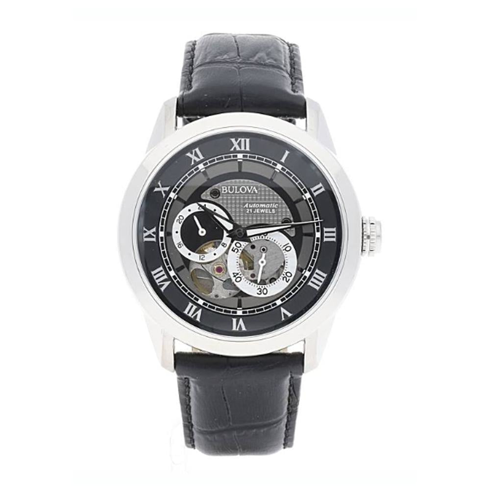 Bulova BVA Classic Automatic Silver Dial Black Leather Strap Watch for Men - 96A135 Buy Now By Bulova