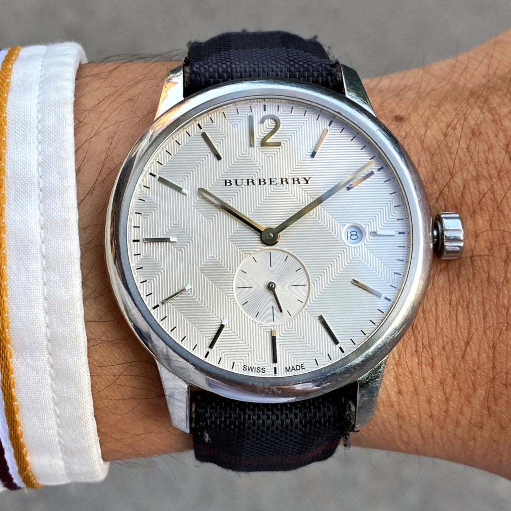 Burberry Classic Round Cream Dial Black Leather Strap Watch for Men - BU10008 Buy Now By Burberry