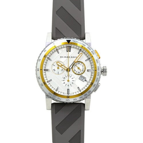 Burberry Belt Chronograph Silver Dial Brown Rubber Strap Watch For Men - BU9811 Buy Now By Burberry