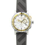 Burberry Belt Chronograph Silver Dial Brown Rubber Strap Watch For Men - BU9811 Buy Now By Burberry