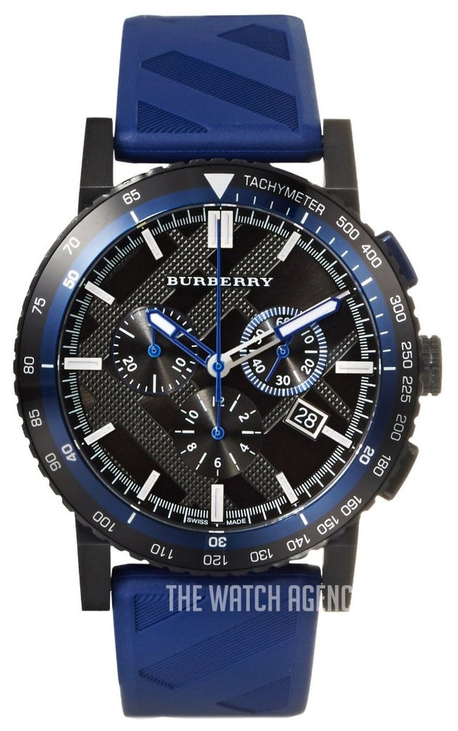 Burberry The City Sport Chronograph Black Dial Blue Rubber Strap Watch For Men - BU9807 Buy Now By Burberry