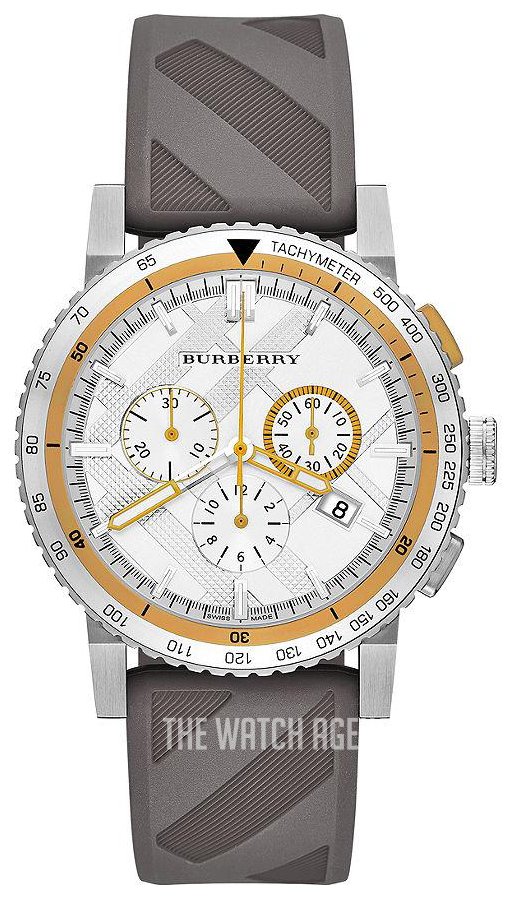 Burberry Belt Chronograph Silver Dial Brown Rubber Strap Watch For Men - BU9811 Buy Now By Burberry