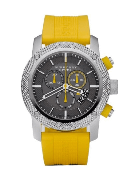 Burberry Sport Chronograph Grey Dial Yellow Rubber Strap Watch for Men - BU7712 Buy Now By Burberry