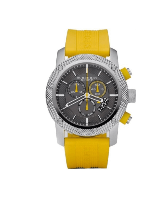Burberry Sport Chronograph Grey Dial Yellow Rubber Strap Watch for Men - BU7712 Buy Now By Burberry