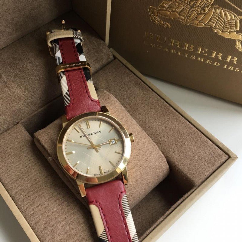 Burberry The City Gold Dial Orange Leather Strap Watch for Women - BU9017 Buy Now By Burberry