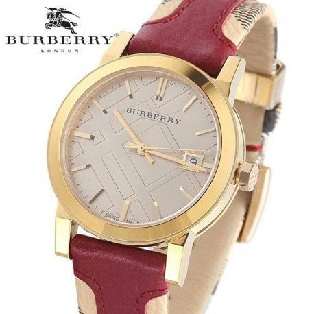 Burberry Heritage Nova Gold Dial Haymarket Red Leather Strap Watch for Women - BU9111 Buy Now By Burberry