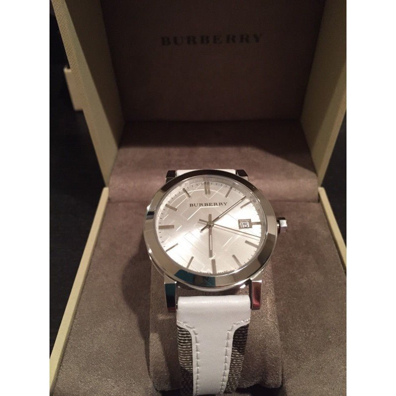 Burberry The City Silver Dial White Leather Strap Watch for Women - BU9019 Buy Now By Burberry