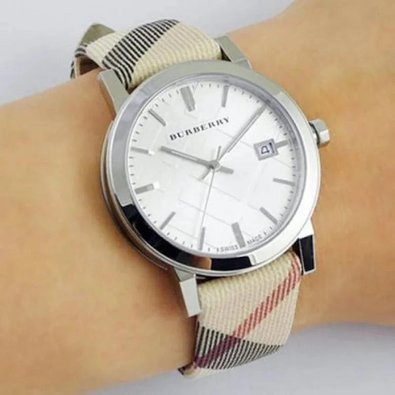Burberry The City Nova Silver Dial White Leather Strap Watch for Women - BU9022 Buy Now By Burberry