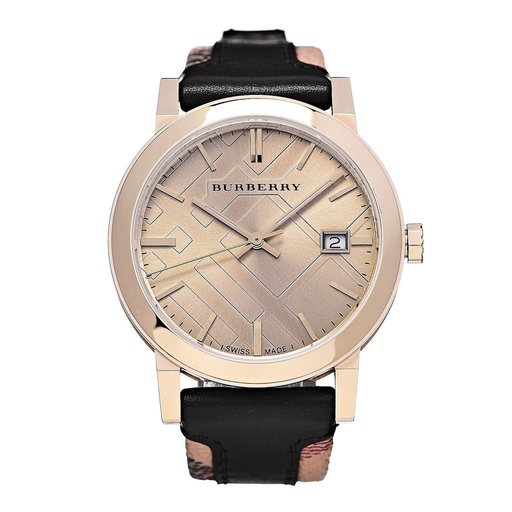 Burberry The City Gold Dial Black Leather Strap Watch for Men - BU9032 Buy Now By Burberry