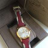 Burberry Heritage Nova Gold Dial Haymarket Red Leather Strap Watch for Women - BU9111 Buy Now By Burberry
