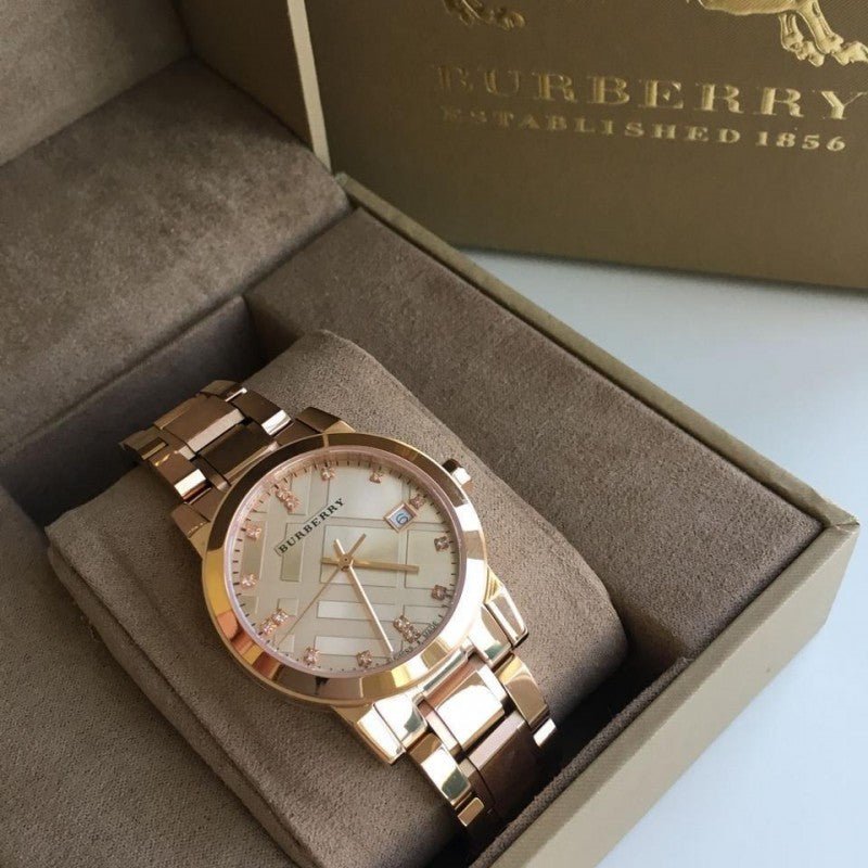 Burberry The City Diamonds Rose Gold Dial Rose Gold Steel Strap Watch for Women - BU9126 Buy Now By Burberry
