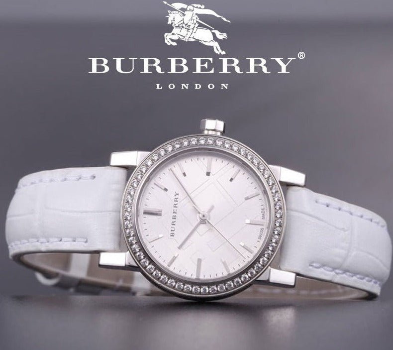 Burberry The City Diamonds Silver Dial White Leather Strap Watch for Women - BU9221 Buy Now By Burberry