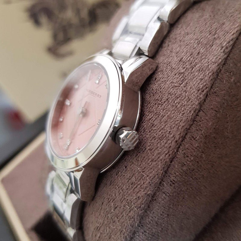 Burberry The City Diamonds Pink Dial Silver Steel Strap Watch for Women - BU9223 Buy Now By Burberry