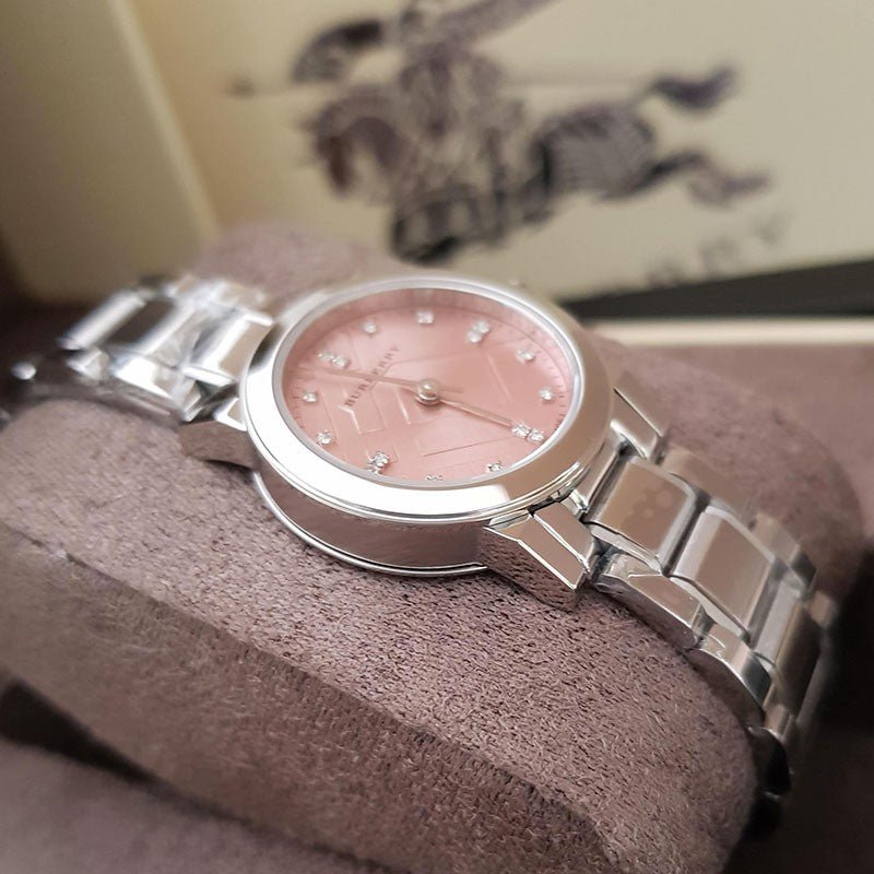 Burberry The City Diamonds Pink Dial Silver Steel Strap Watch for Women - BU9223 Buy Now By Burberry