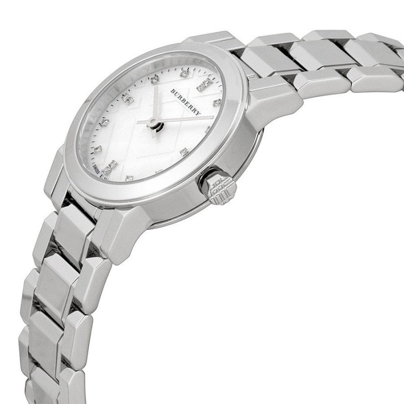 Burberry The City Diamonds Mother of Pearl Dial Silver Steel Strap Watch for Women - BU9224 Buy Now By Burberry