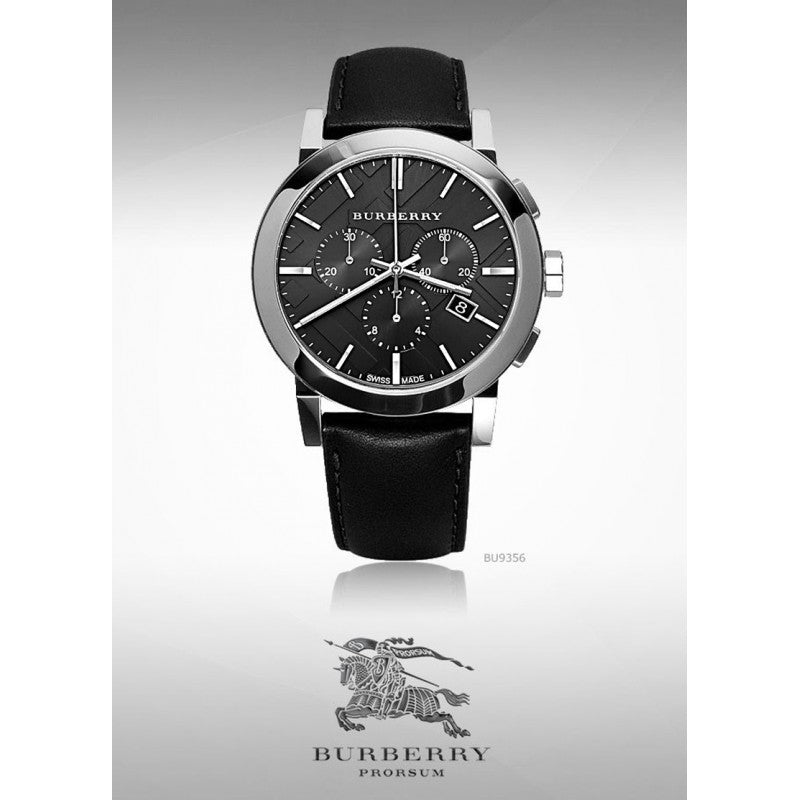 Burberry The City Chronograph Black Dial Black Leather Strap Watch for Men - BU9356 Buy Now By Burberry