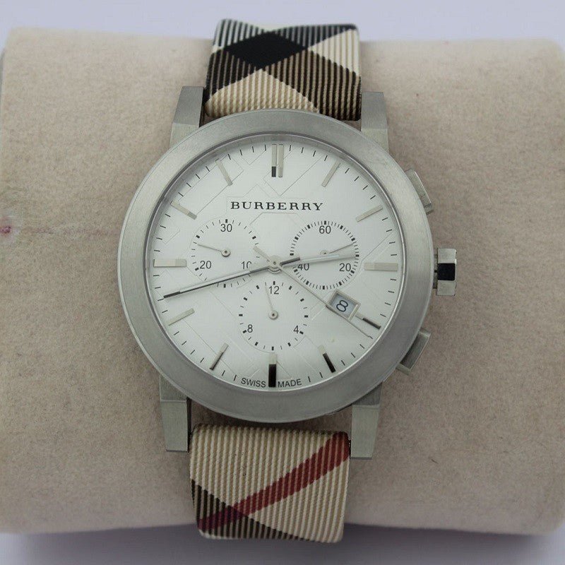 Burberry The City Nova White Dial Checked Brown Leather Strap Watch for Men - BU9357 Buy Now By Burberry