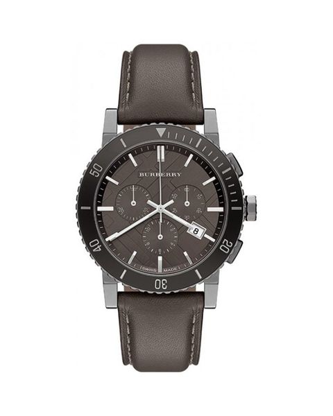 Burberry The City Chronograph Ion Plated Grey Dial Grey Leather Strap Watch for Men - BU9384 Buy Now By Burberry