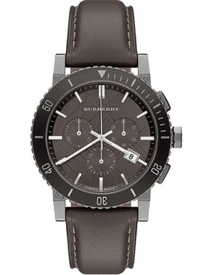 Burberry The City Chronograph Ion Plated Grey Dial Grey Leather Strap Watch for Men - BU9384 Buy Now By Burberry