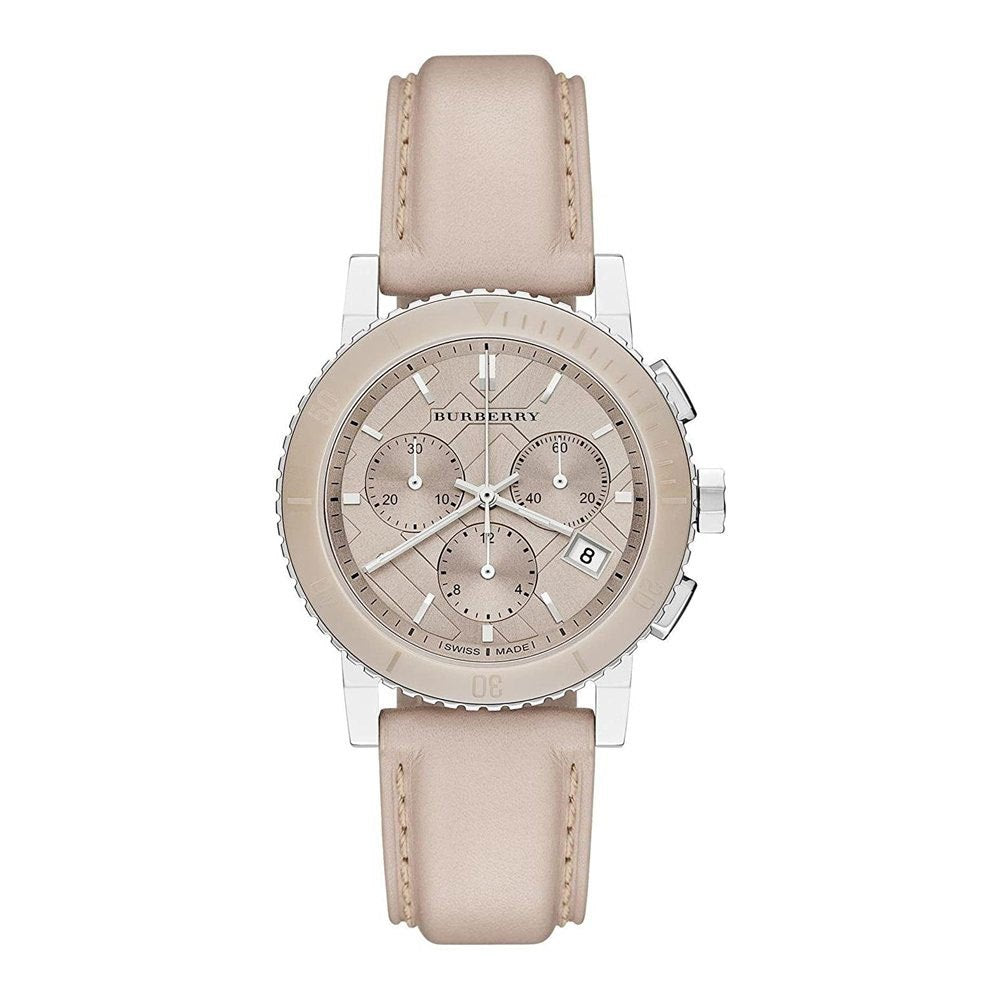 Burberry The City Chronograph Rose Gold Dial Beige Leather Strap Watch For Women - BU9702 Buy Now By Burberry