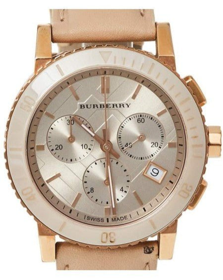 Burberry Chronograph Rose Gold Dial Beige Leather Strap Watch for Women - BU9704 Buy Now By Burberry