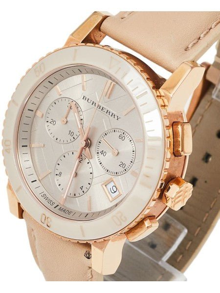 Burberry Chronograph Rose Gold Dial Beige Leather Strap Watch for Women - BU9704 Buy Now By Burberry