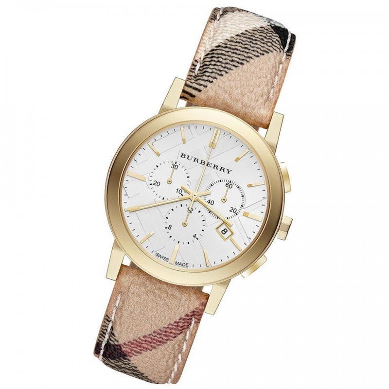 Burberry The City White Dial Haymarket Beige Leather Strap Watch for Women - BU9752 Buy Now By Burberry