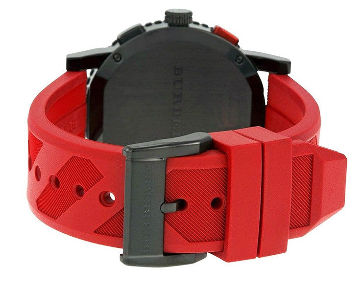 Burberry The City Chronograph Black Dial Red Rubber Strap Watch For Men - BU9805 Buy Now By Burberry