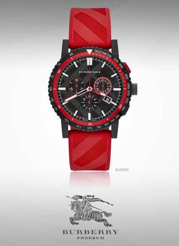 Burberry The City Chronograph Black Dial Red Rubber Strap Watch For Men - BU9805 Buy Now By Burberry